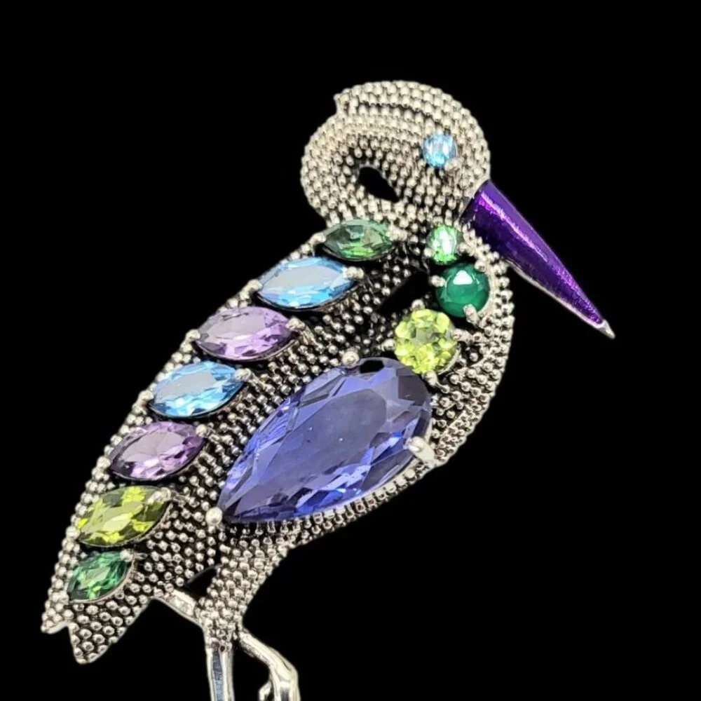 Nicky Butler Rare Heron Brooch Pendant Turquoise & Gemstone .925 Sterling SIlver - Picture 3 of 12
